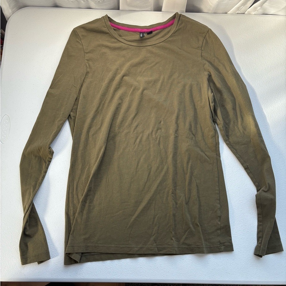 Cynthia Rowley Womens XL Olive Green Cotton Spandex Long Sleeve Crew Neck Tee